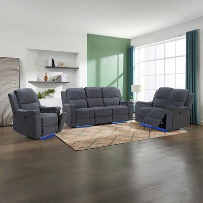 Piper 3 Seater Electric Motion Fabric Recliner W/ Led & Cup Holder  - Grey