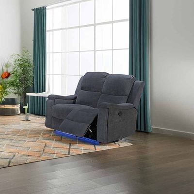 Piper 2-Seater Electric Motion Fabric Recliner with LED & Cup Holder - Grey - With 2-Year Warranty