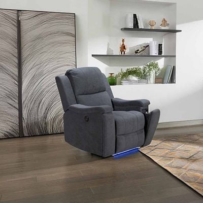 Piper 1 Seater Electric Motion Fabric Recliner W/ Led  & Cup Holder  - Grey