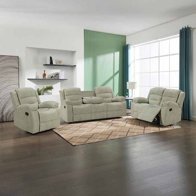 Tucker 3 Seater Fabric Recliner W/ Drop Down Table & Wireless Charging  - Green