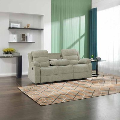 Tucker 3 Seater Fabric Recliner W/ Drop Down Table & Wireless Charging  - Green