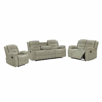 Tucker 3 Seater Fabric Recliner W/ Drop Down Table & Wireless Charging  - Green