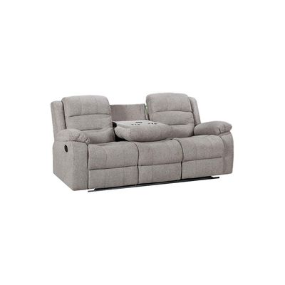 Tucker 3 Seater Fabric Recliner W/ Drop Down Table & Wireless Charging -Grey