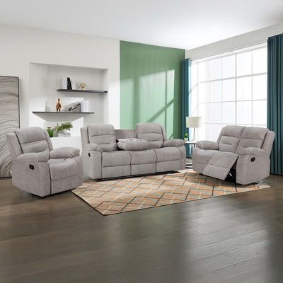 Tucker 3 Seater Fabric Recliner W/ Drop Down Table & Wireless Charging -Grey