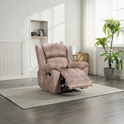 Crisset 1-Seater Fabric Manual Recliner with USB Port - Brown - With 2-Year Warranty