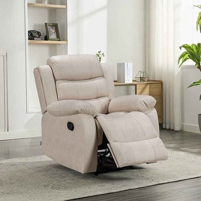 Dindo 1-Seater Fabric Manual Recliner with 8-Point Massage - Beige - With 2-Year Warranty