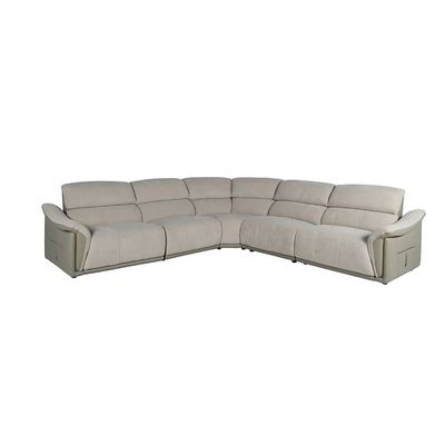 Rangler Sectional Corner Sofa w/ 3 Electric Recliner - Grey Fabric/ Grey PU