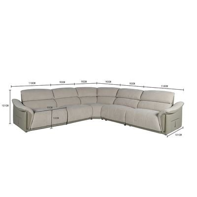 Rangler Sectional Corner Sofa w/ 3 Electric Recliner - Grey Fabric/ Grey PU