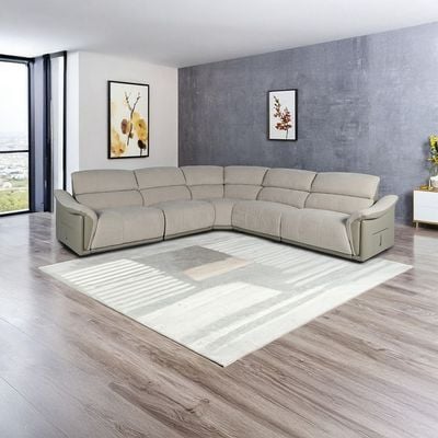 Rangler 5-Seater Sectional Corner Sofa with 3 Electric Recliners - Grey Fabric/Grey PU - With 2-Year Warranty