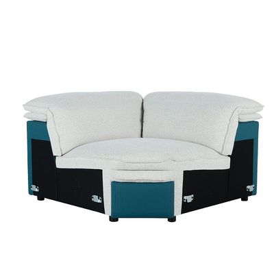 Jaza Sectional Corner Sofa w/ 3 Electric Recliner and Headrest - White Fabric/Blue PU