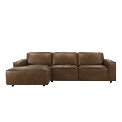 Barick Full Leather Left Corner Sofa - Dark Brown - With 2-Year Warranty