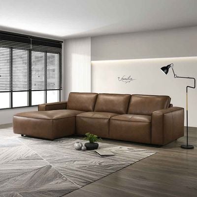 Barick Full Leather Left Corner Sofa - Dark Brown - With 2-Year Warranty