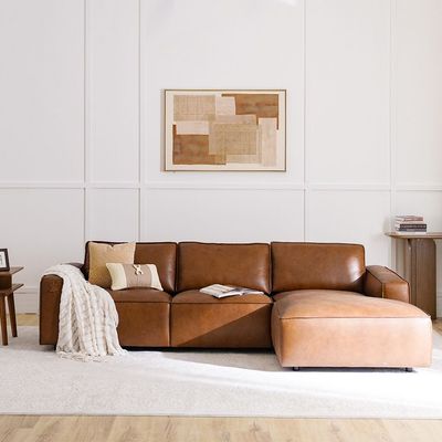 Barick Full Leather Right Corner Sofa - Dark Brown - With 2-Year Warranty