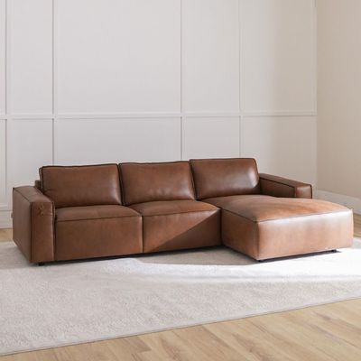 Barick  Full Leather Right  Corner  Sofa -  Dark Brown