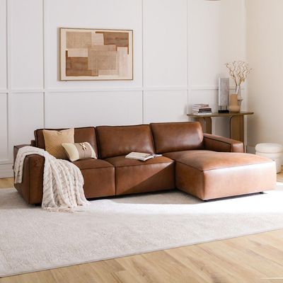 Barick Full Leather Right Corner Sofa - Dark Brown - With 2-Year Warranty