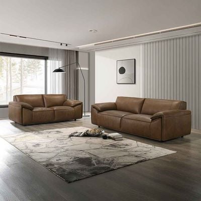 Barick  Full Leather 2 Seater Sofa -  Dark Brown