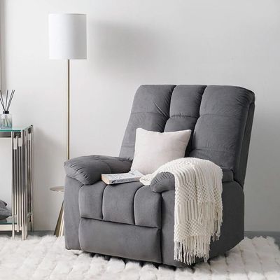 V2 Simone 1-Seater Manual Fabric Recliner Sofa - Grey - With 2-Year Warranty