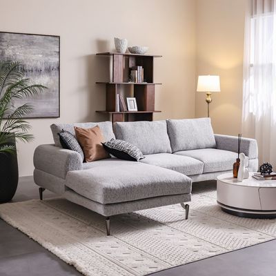 Pletora Left Corner Fabric  Sofa - Light Grey