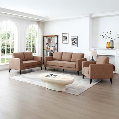 Merrie 3+2+1 Seater Fabric Sofa Set- Brown