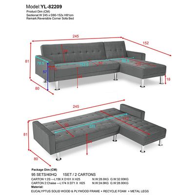 Stingler Reversible Corner Fabric Sofa - Velvet Grey