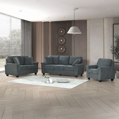 Rudhi 3+2+1 Seater Fabric Sofa Set -  Grey