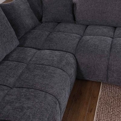 Forbes Sectional Corner Fabric Sofa W/ Ottoman - Dark Grey