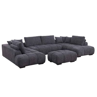 Forbes Sectional Corner Fabric Sofa W/ Ottoman - Dark Grey