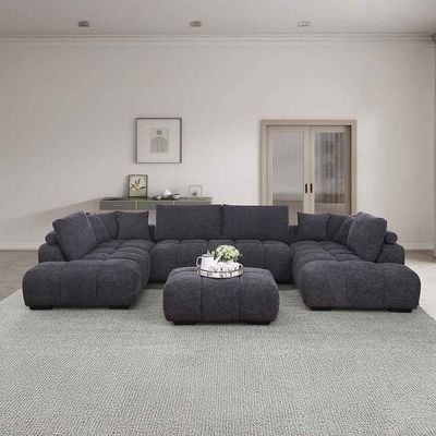 Forbes Sectional Corner Fabric Sofa W/ Ottoman - Dark Grey