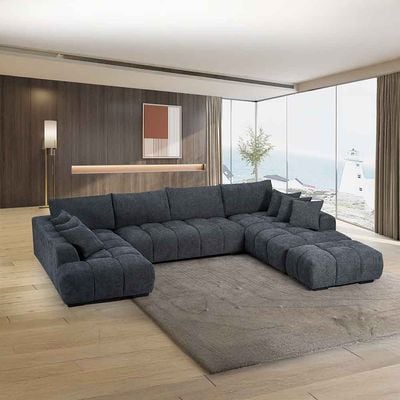 Forbes Sectional Corner Fabric Sofa W/ Ottoman - Dark Grey