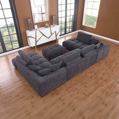 Forbes Sectional Corner Fabric Sofa W/ Ottoman - Dark Grey