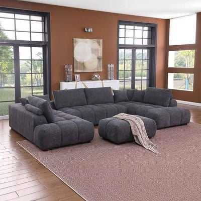 Forbes Sectional Corner Fabric Sofa W/ Ottoman - Dark Grey