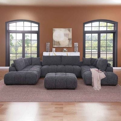 Forbes Sectional Corner Fabric Sofa W/ Ottoman - Dark Grey