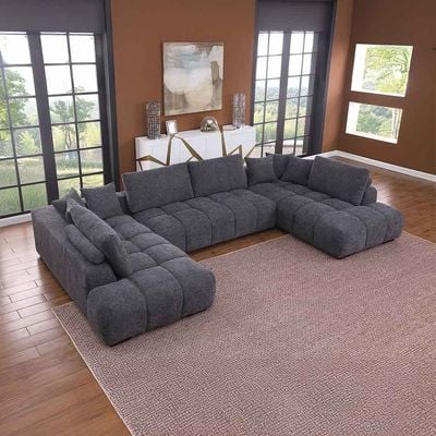 Forbes Sectional Corner Fabric Sofa W/ Ottoman - Dark Grey