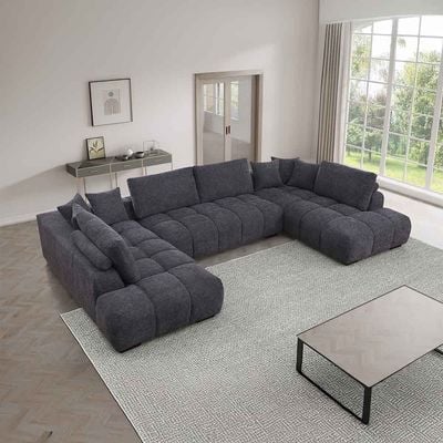 Forbes Sectional Corner Fabric Sofa W/ Ottoman - Dark Grey