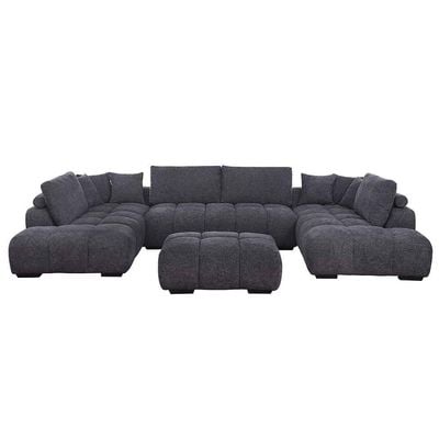 Forbes Sectional Corner Fabric Sofa W/ Ottoman - Dark Grey