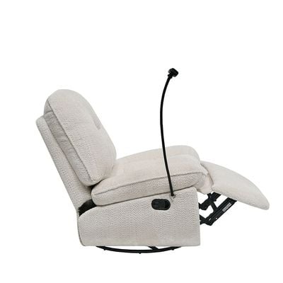 Benson Manual Fabric Recliner W/ Glider + Swivel And Phone Support - Beige