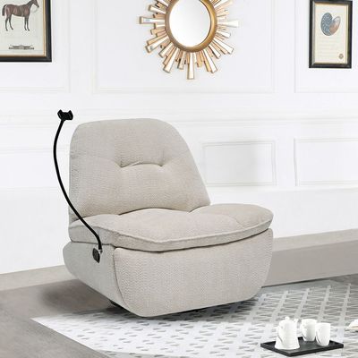 Benson Manual Fabric Recliner W/ Glider + Swivel And Phone Support - White