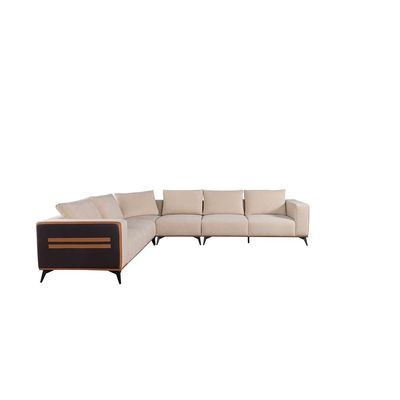 Tierra Sectional  PU Leather Corner Sofa w/ Stool-  Beige / Orange / Black