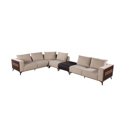 Tierra Sectional  PU Leather Corner Sofa w/ Stool-  Beige / Orange / Black