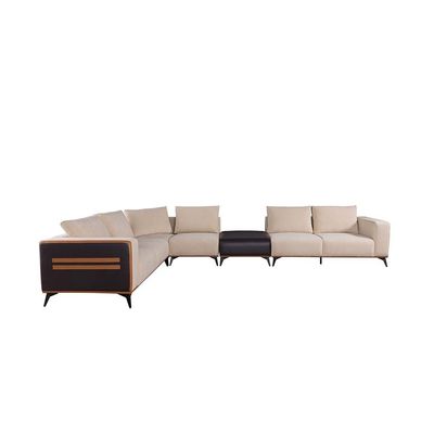 Tierra Sectional  PU Leather Corner Sofa w/ Stool-  Beige / Orange / Black