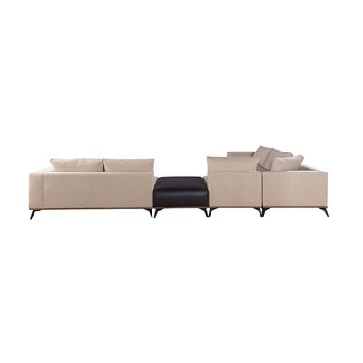 Tierra Sectional  PU Leather Corner Sofa w/ Stool-  Beige / Orange / Black