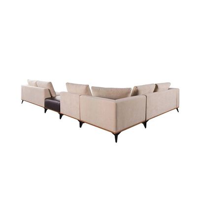 Tierra Sectional  PU Leather Corner Sofa w/ Stool-  Beige / Orange / Black