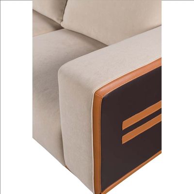 Tierra Sectional  PU Leather Corner Sofa w/ Stool-  Beige / Orange / Black