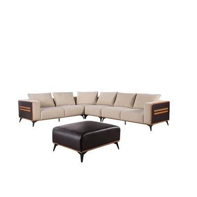 Tierra Sectional  PU Leather Corner Sofa w/ Stool-  Beige / Orange / Black