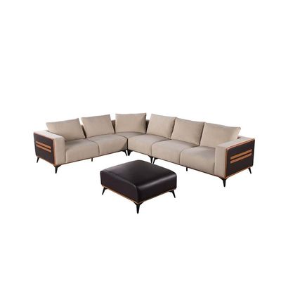 Tierra Sectional  PU Leather Corner Sofa w/ Stool-  Beige / Orange / Black