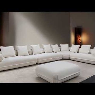 Avril Fabric Sectional Corner Sofa w/ Ottoman - White