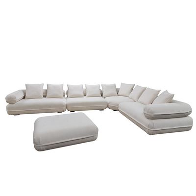 Avril Fabric Sectional Corner Sofa w/ Ottoman - White