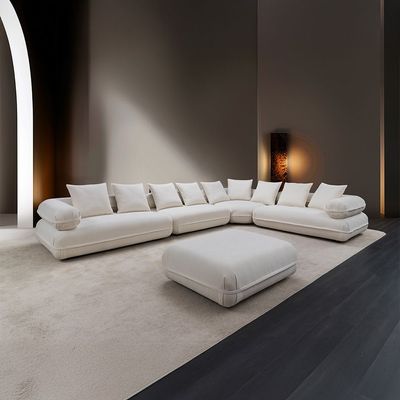 Avril Fabric Sectional Corner Sofa w/ Ottoman - White