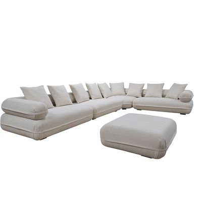 Avril Fabric Sectional Corner Sofa w/ Ottoman - White