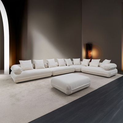 Avril Fabric Sectional Corner Sofa with Ottoman - White - With 2-Year Warranty